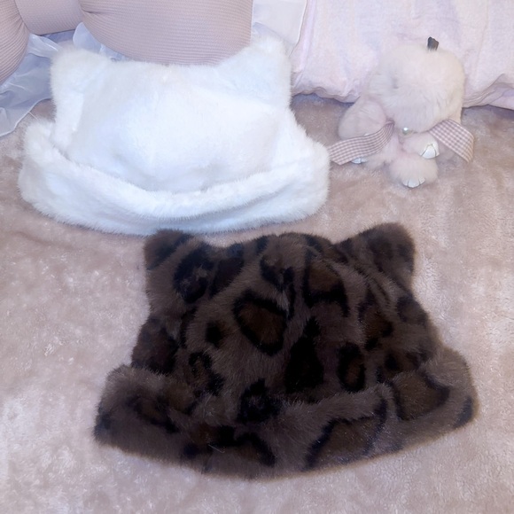 Accessories - Faux Fur Bucket Hats in White and Leopard Print